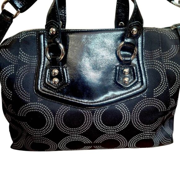 Coach Ashley Op Art Black Satchel Patent Leather Trim Purse – Removable Strap De - Picture 4 of 9